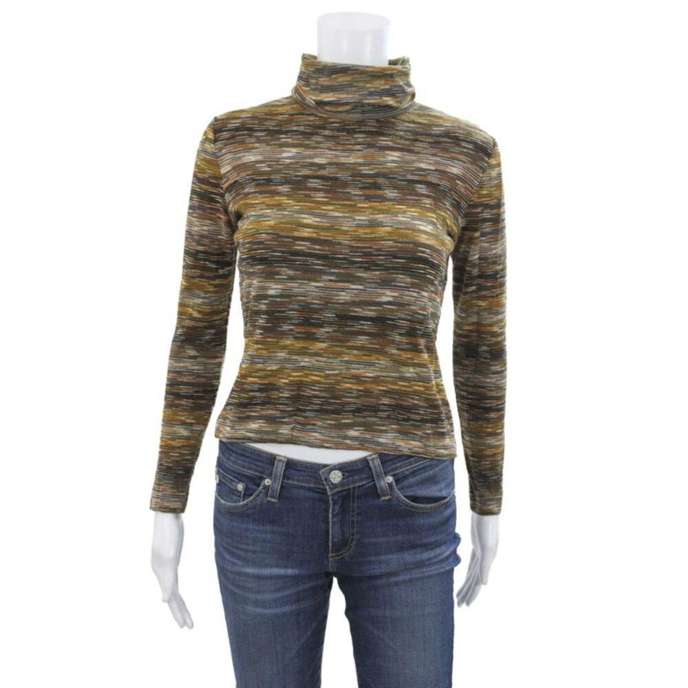 Missoni Women Cropped Jersey Turtleneck Sweater Brown Size 40